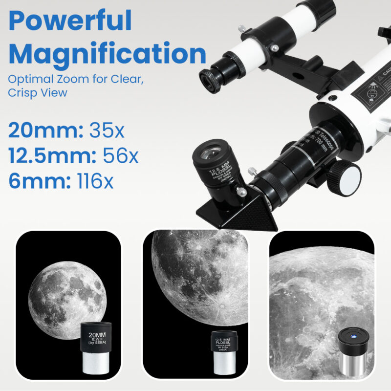 SSEA TELESCOPE Multiple Magnification Options,36x, 56x, 175x Power with 3 Multi Power Eye psc Model 60700 Zoom Refractor Telescope