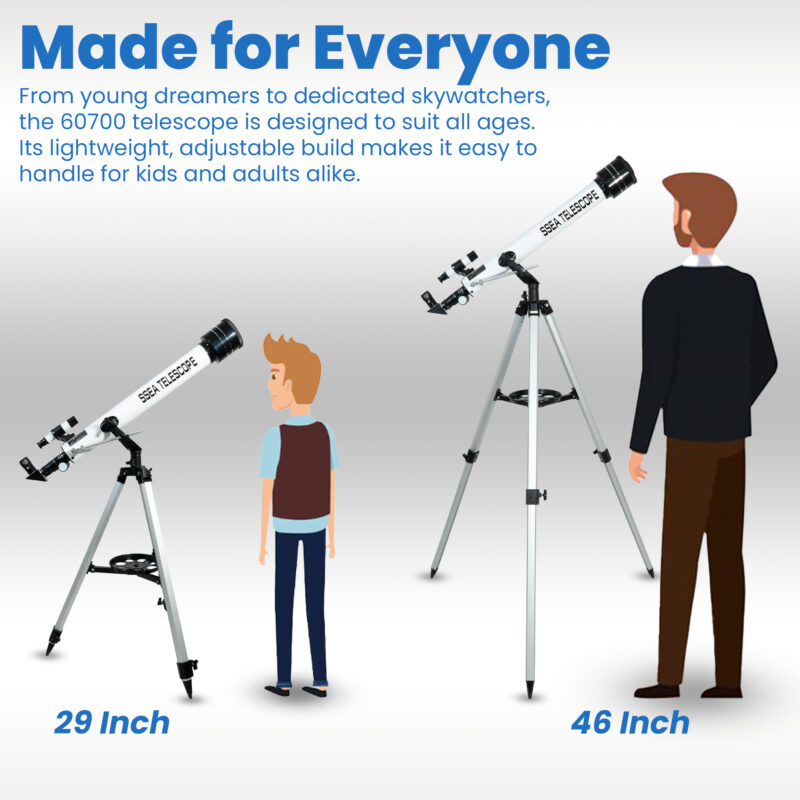 SSEA TELESCOPE Multiple Magnification Options,36x, 56x, 175x Power with 3 Multi Power Eye psc Model 60700 Zoom Refractor Telescope