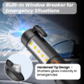 Pullox 2000 Lumen Tactical Flashlight – 6 Modes, Zoomable, Rechargeable LED Torch with Hammer, Seatbelt Cutter & Red Strobe for Car Emergency & Outdoor Adventures (800m Long Range)